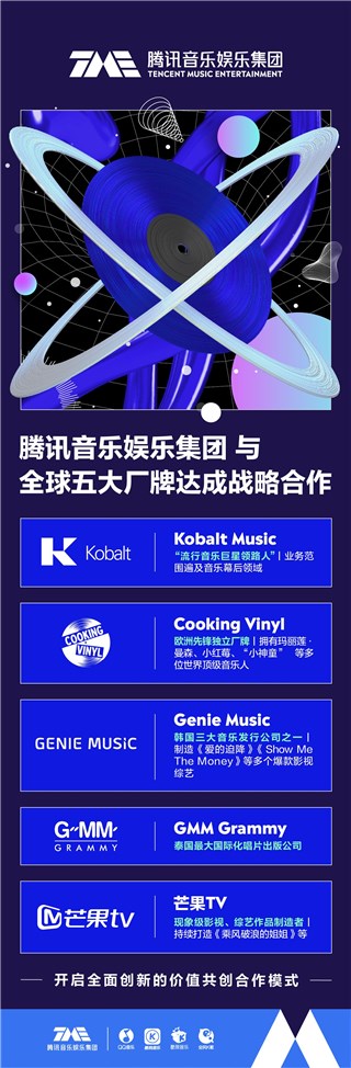 腾讯音乐娱乐集团与全球五大顶尖唱片公司达成战略合作 覆盖中日韩泰欧美多国家