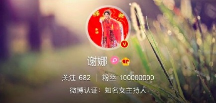 谢娜微博粉丝破亿成亚洲第一人 大数据展超强影响力