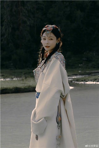 沈梦辰穿藏族服饰置身大草原  与丁真合影两人笑容灿烂