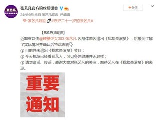 后援会否认张艺凡退出《我就是演员》：身体健康并无异样