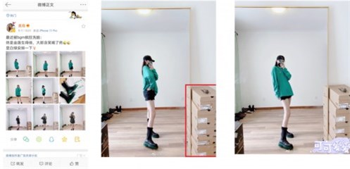 墙角处看似无意的出现孙悦运动鞋