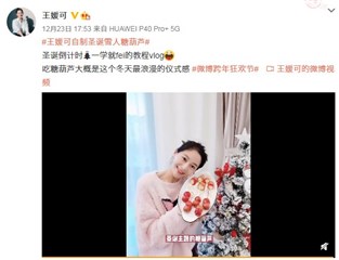 王媛可自制圣诞雪人糖葫芦 网友：仪式感满分！