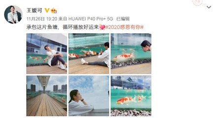 感恩节王媛可晒锦鲤照 网友：转发求好运！